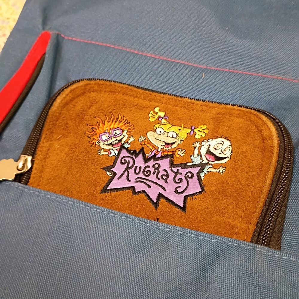 Vintage Rugrats 1997 Backpack Book Bag Blue With Suede Accent Embroidered - Picture 2 of 9